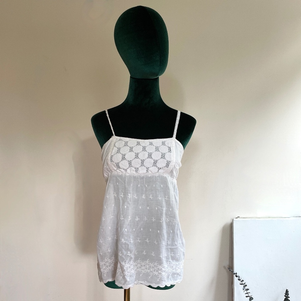 ONeill Babydoll Cami Top Y2K Women M Embroidered Cottagecore Fairy Boho Coquette
